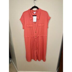 LuLaRoe Womens Collared Button-Down Short Sleeve Dress Coral Large NEW Polyester